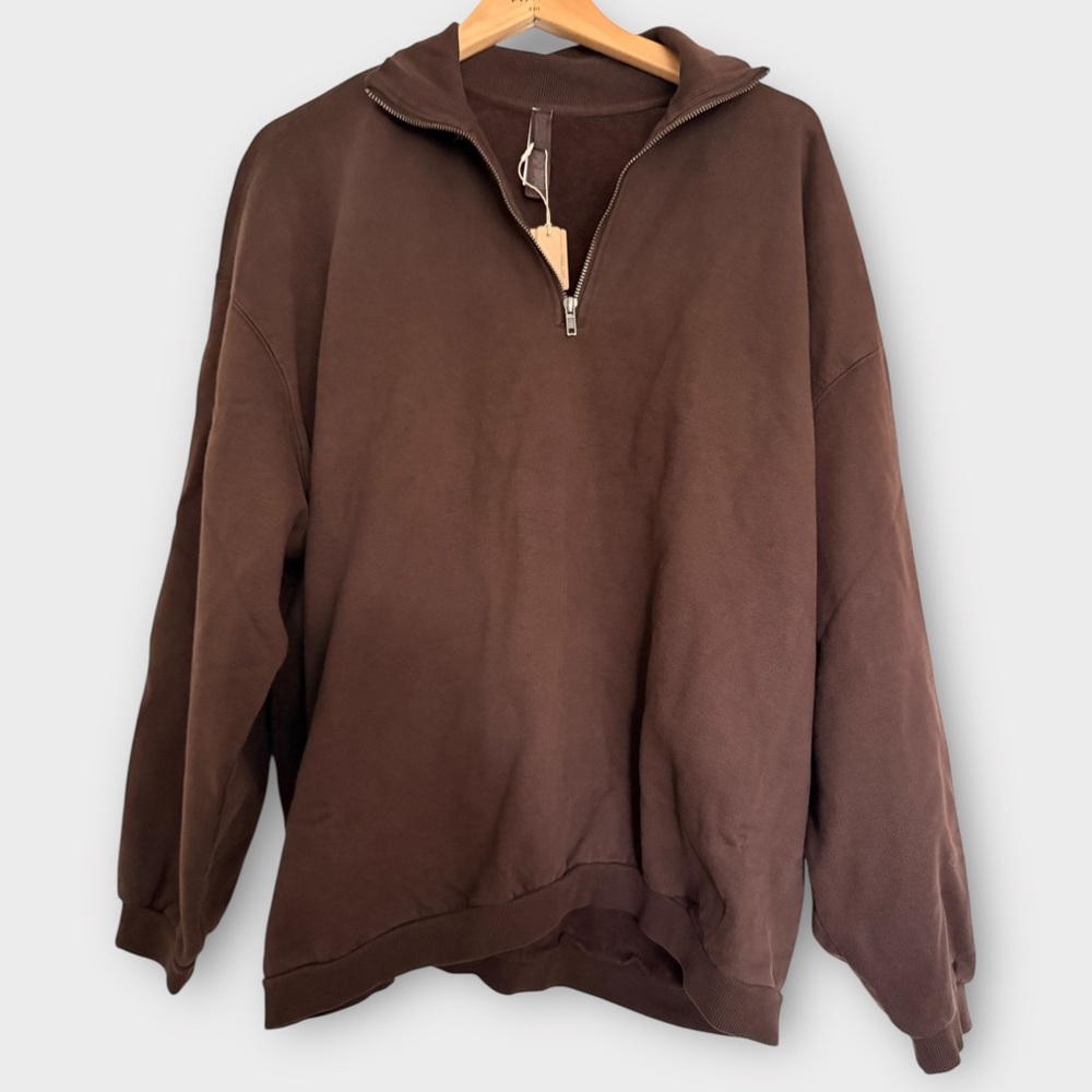 SKIMS Boyfriend Fleece Slouchy Half Zip Pullover – Espresso (NWT) OVERSIZED - Picture 3 of 12
